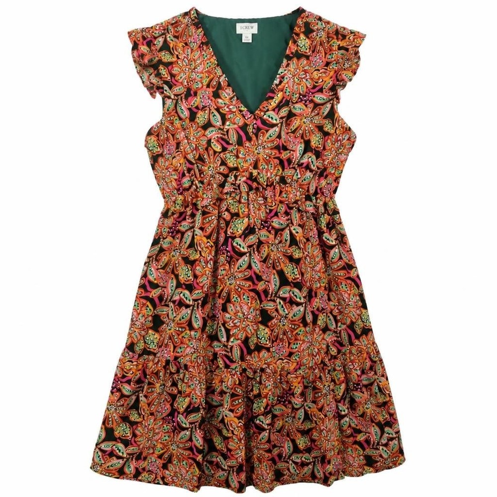 J Crew Dress Womens 12 Floral Mini Fit Flare Tropical Cruise Resort Boho Cottage